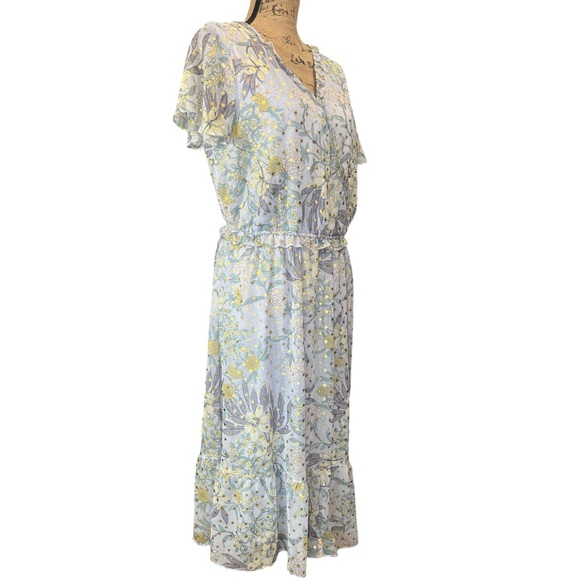 Lauren Conrad NWOT light blue and metallic gold floral pullover dress Size Large - Picture 3 of 9